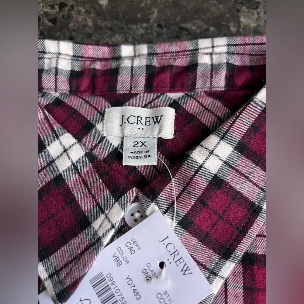 J Crew Women's Plaid Shirt Plus Size Cotton Flannel Button Down Tops 2X $79
